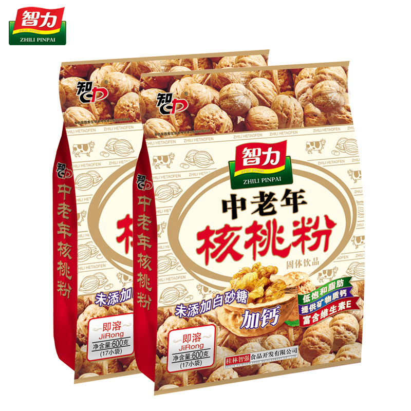 智力中老年核桃粉600g袋装加钙无糖精营养早餐代餐粉冲饮品送人